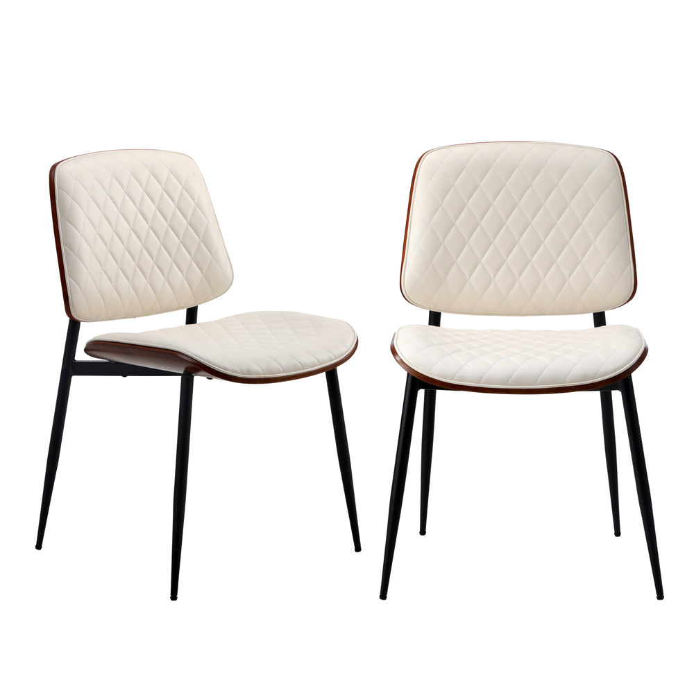 NNEED 2x Dining Chairs PU Leather Wood Frame Metal Legs White-0