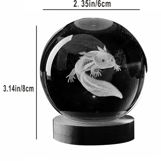 3D Colorful Axolotl laser Crystal Ball night light