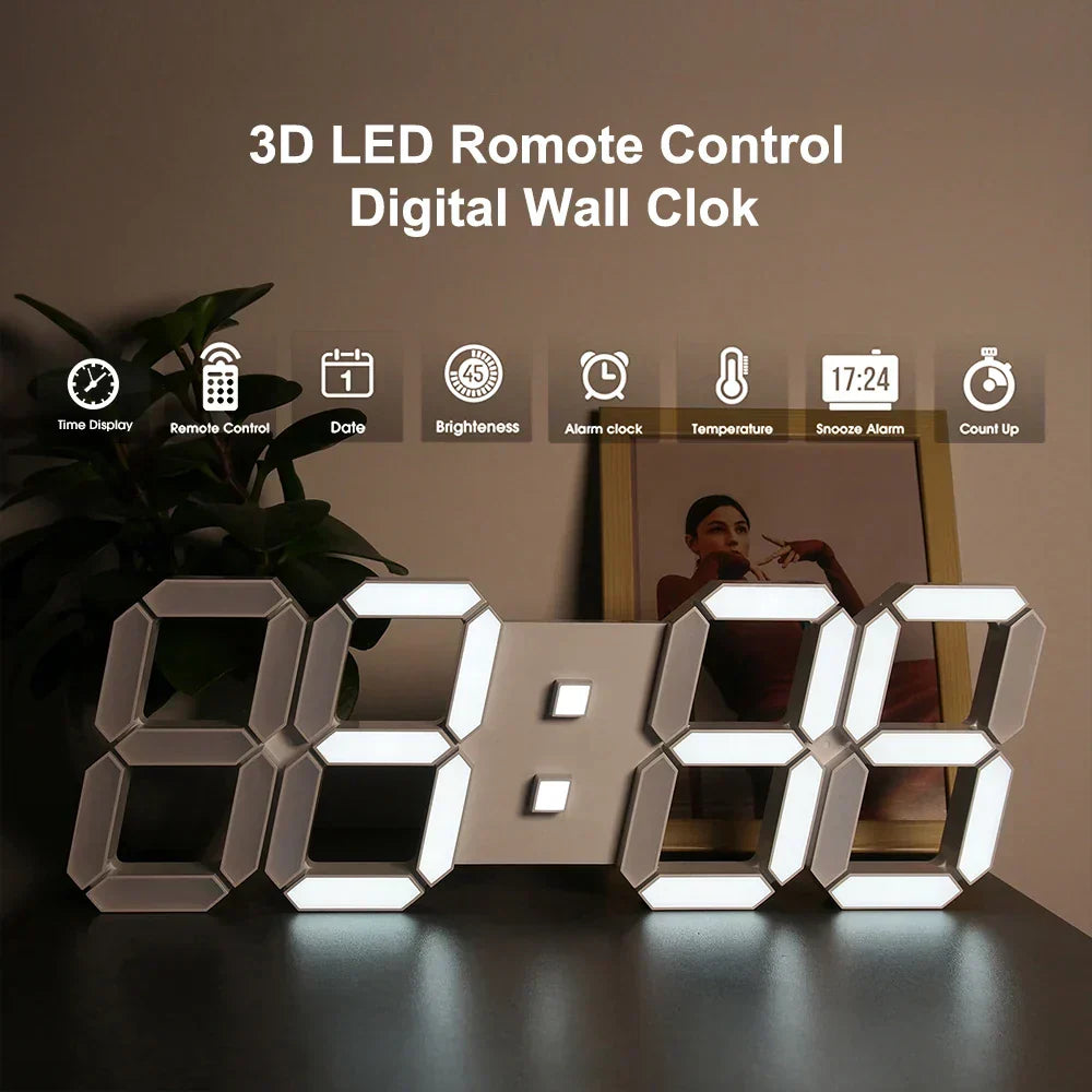 Modern 3D LED Wall Clock with Remote Control-2