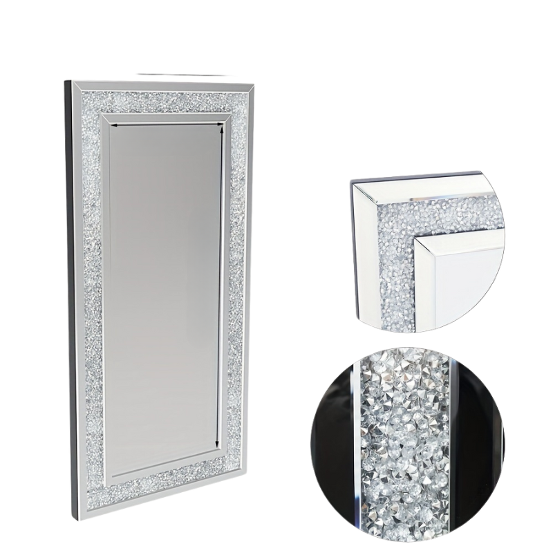 Extra Large Crushed Crystal Silver Vanity Wall Mirror (120cm)-0