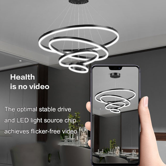 NNEDSZ Black 5 Rings Minimalist LED Pendant Light Adjustable Circular Chandelier