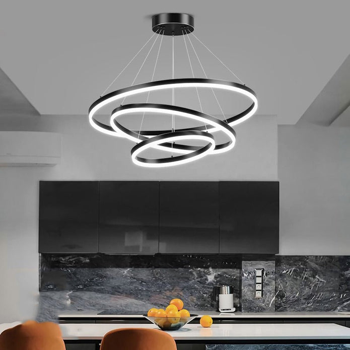 NNEDSZ Black 5 Rings Minimalist LED Pendant Light Adjustable Circular Chandelier