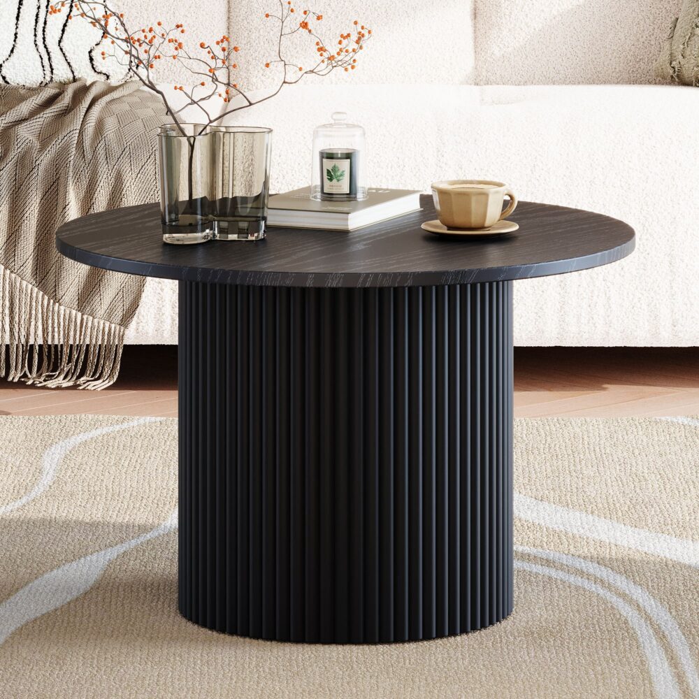 NNEDSZ Luxe Black Ribbed Texture Wooden Coffee Table-0