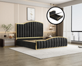 NNEDSZ King Size Elegant Luxury Bedframe with Gas Lift Storage Charcoal Velvet Fabric Golden Trim-0