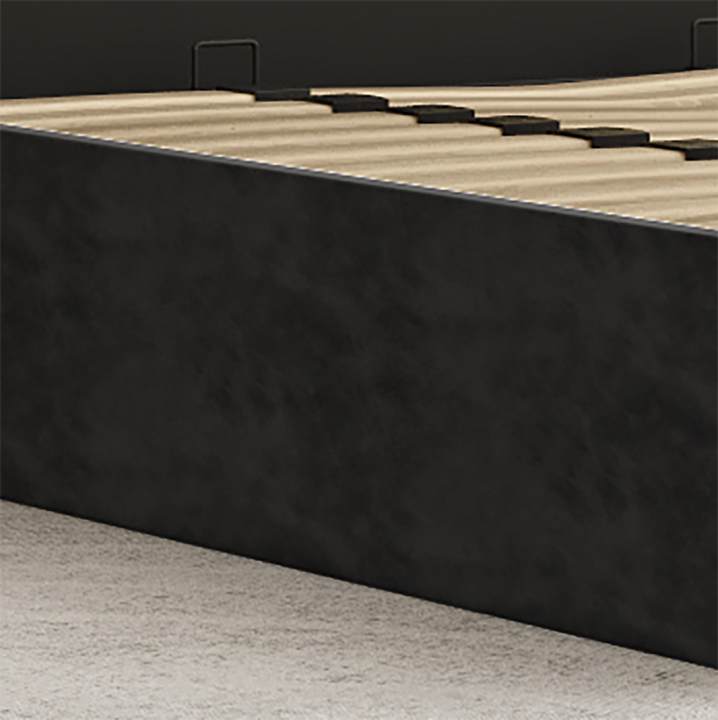 NNEDSZ King Size Elegant Luxury Bedframe with Gas Lift Storage Charcoal Velvet Fabric Golden Trim-4