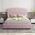 NNEDSZ Camelia Queen Size Bed Frame Pink Velvet Upholstery High Headboard Quality Slats Metal Structure-0