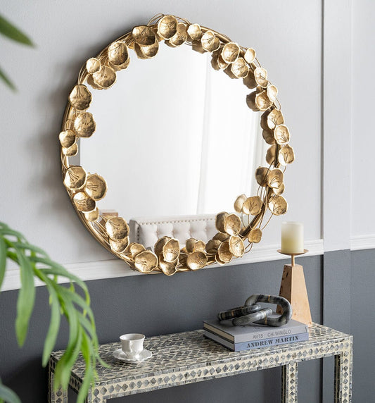 NNEDSZ GOLD LEAF DESIGNER WALL MIRROR-0