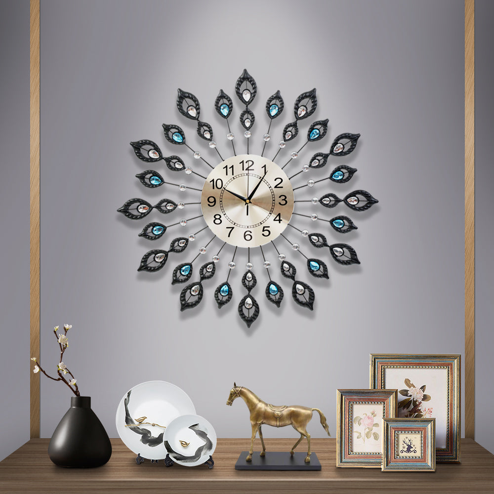 NNEDSZ Large Modern 3D Crystal Wall Clock Luxury Golden Glass Round Dial Home Office-3