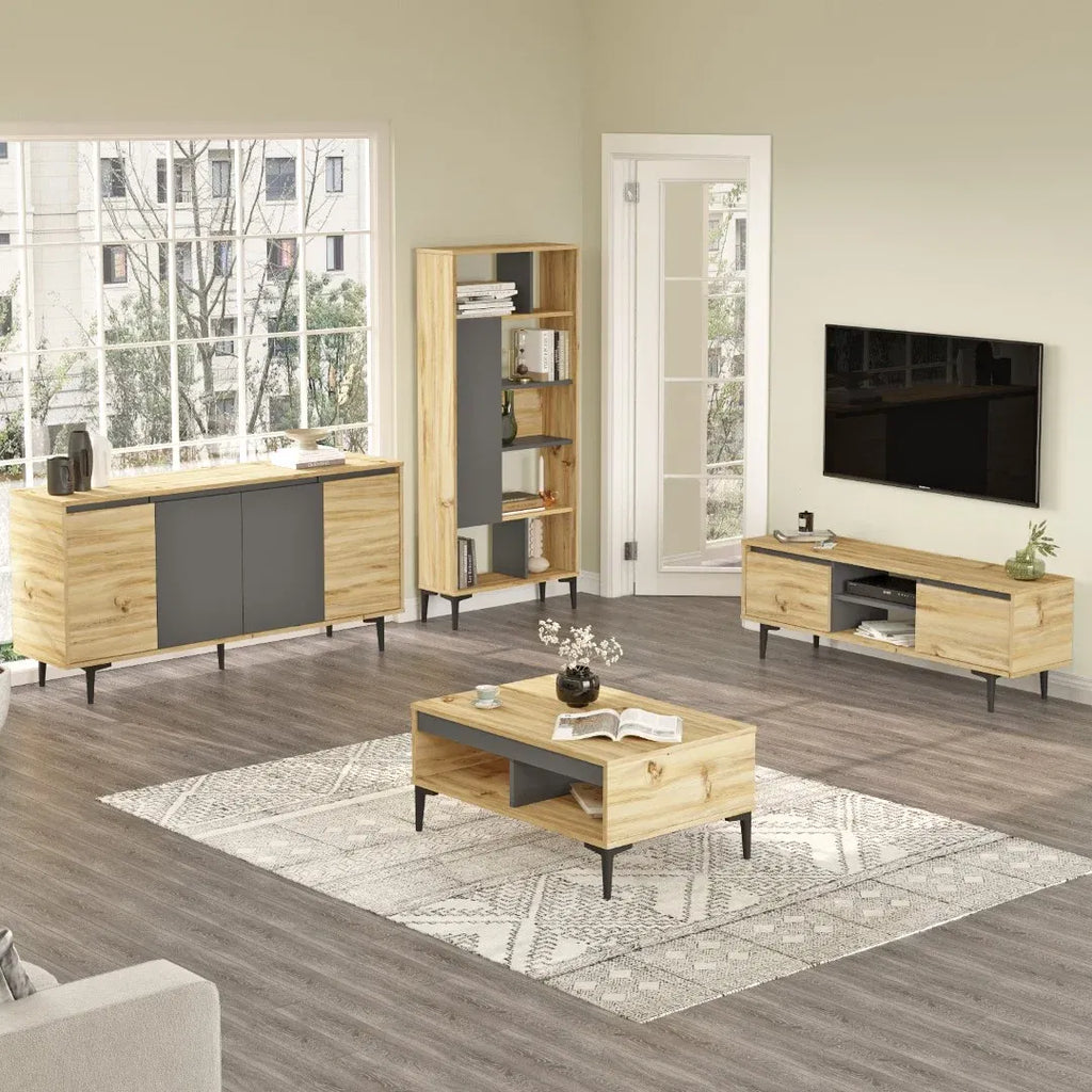 Lot de meubles pour salon OLI – Meuble TV, Table basse, Bibliothèque & Buffet