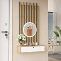 Console d’entrée CS4 – Miroir, Lattes de Bois & Compartiment 80 cm | Style Bohème Blanc ou Chêne/Blanc