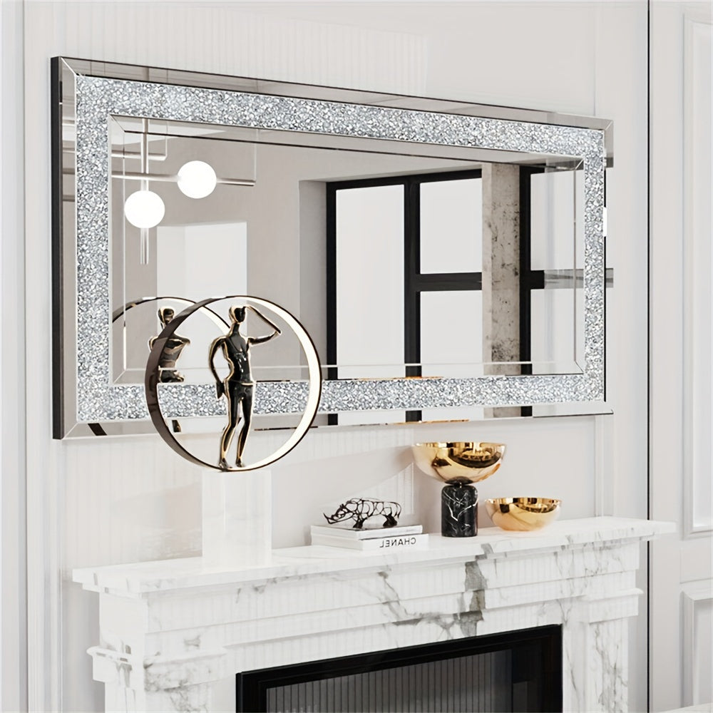 Extra Large Crushed Crystal Silver Vanity Wall Mirror (120cm)-1