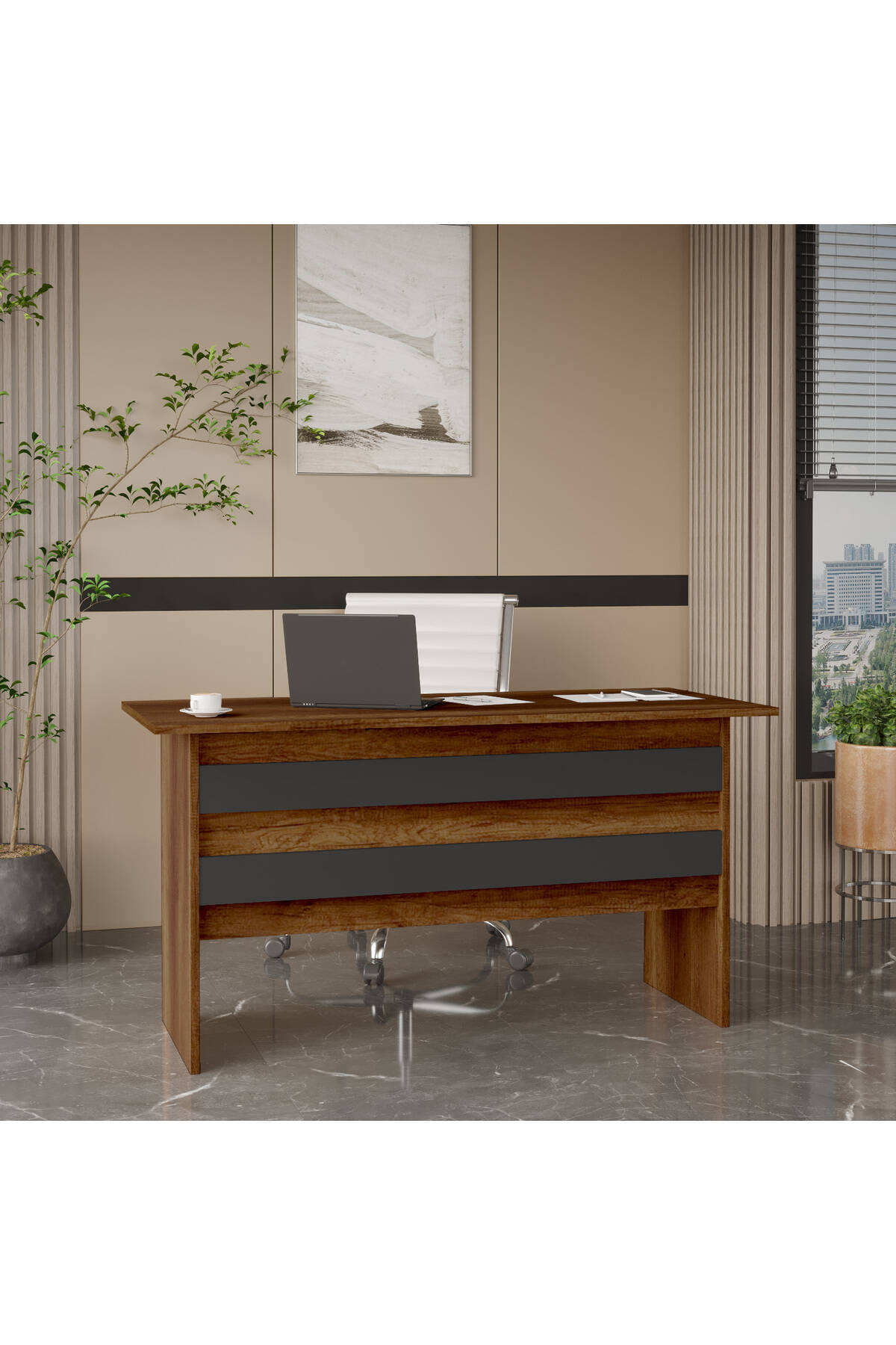 Bureau BEG1 – Design Contemporain 140 cm | 3 Coloris : Blanc, Bois/Anthracite ou Chêne/Noir