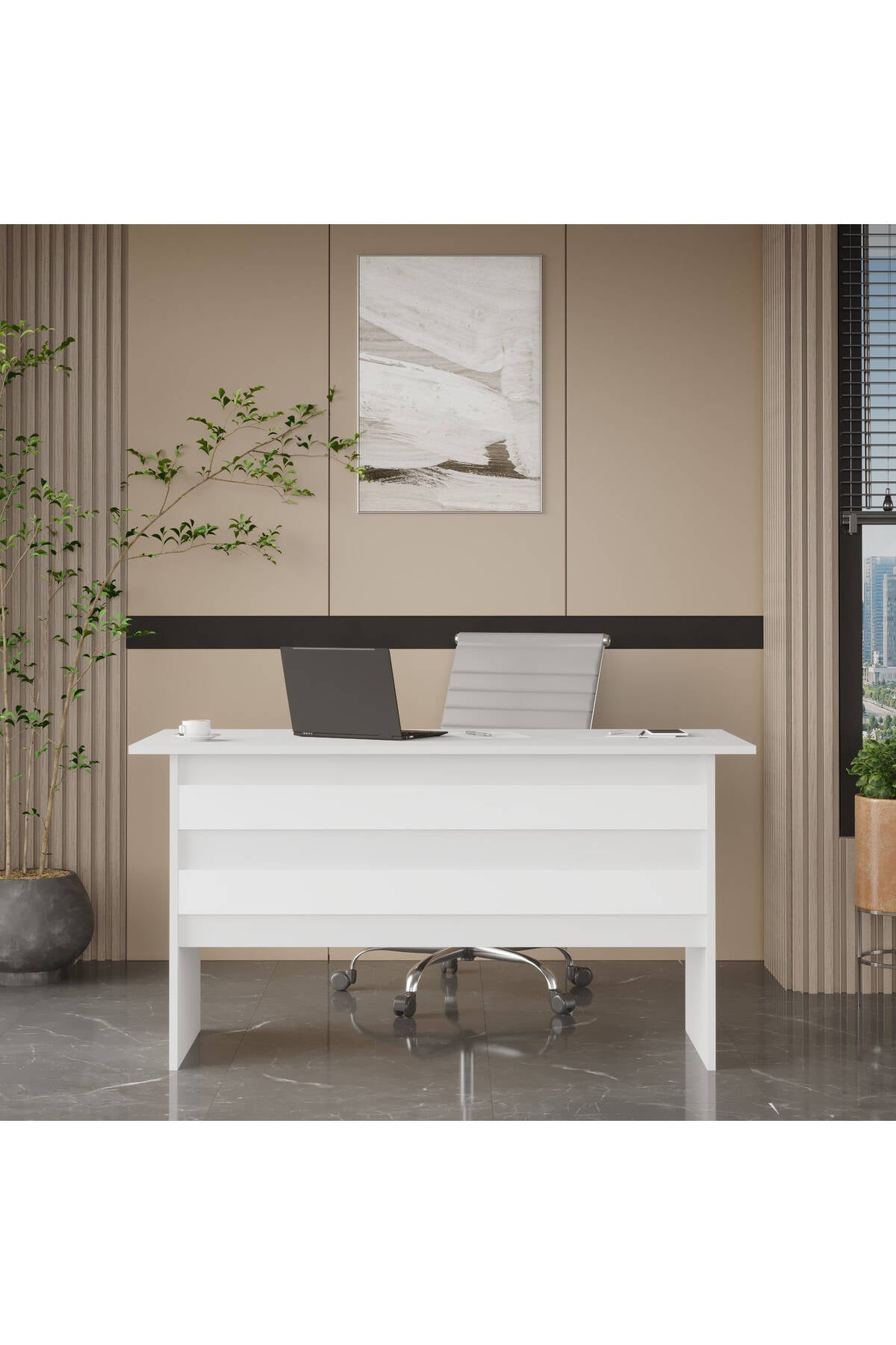 Bureau BEG1 – Design Contemporain 140 cm | 3 Coloris : Blanc, Bois/Anthracite ou Chêne/Noir