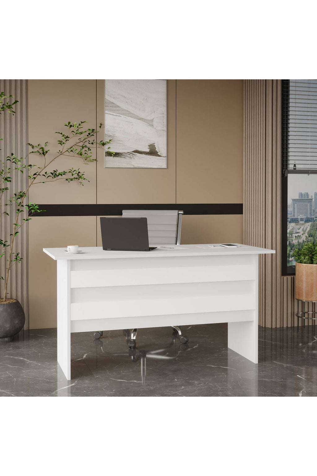 Bureau BEG1 – Design Contemporain 140 cm | 3 Coloris : Blanc, Bois/Anthracite ou Chêne/Noir