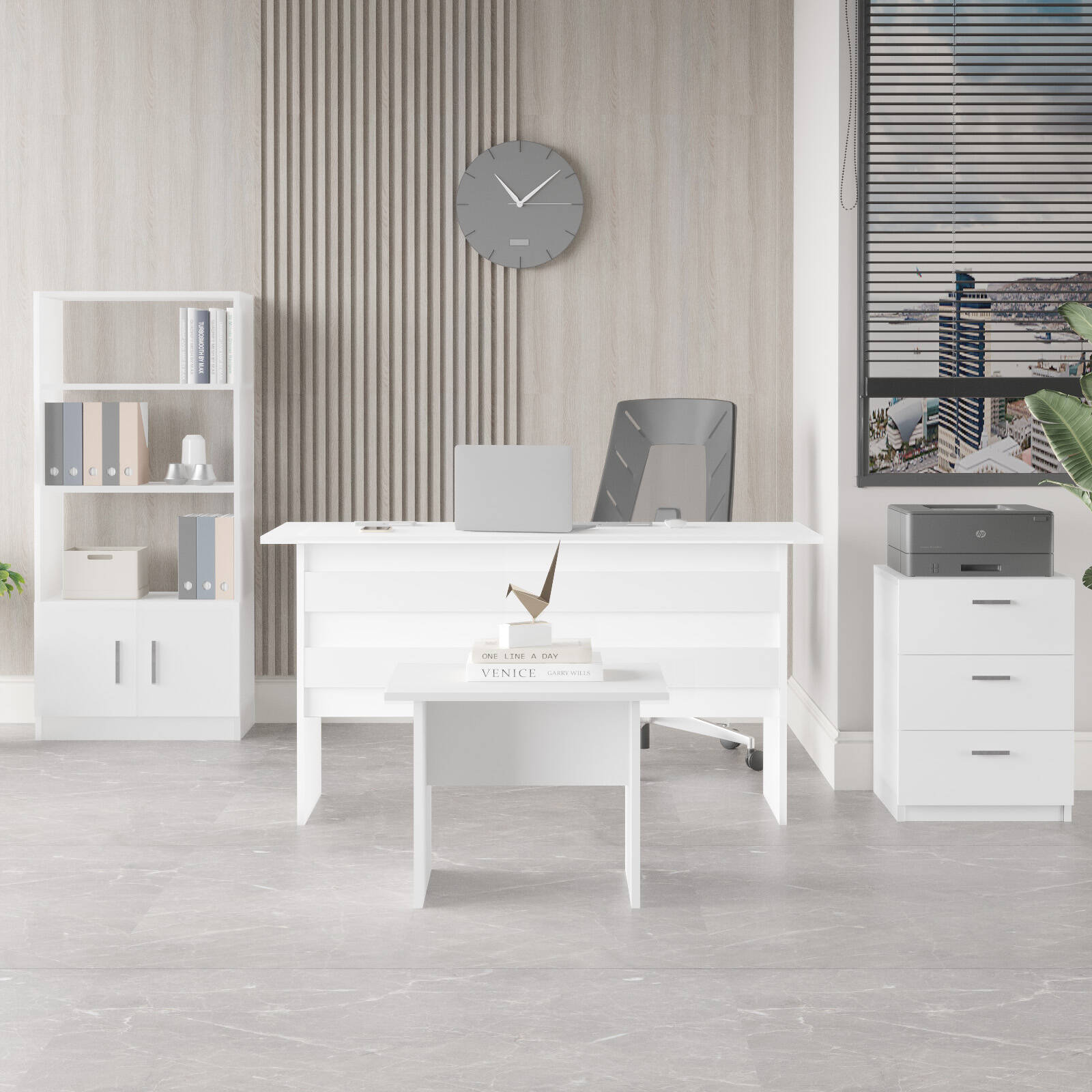 Lot bureau BEG11 – Bureau, Table d’appoint, Caisson & Étagère | 3 Coloris