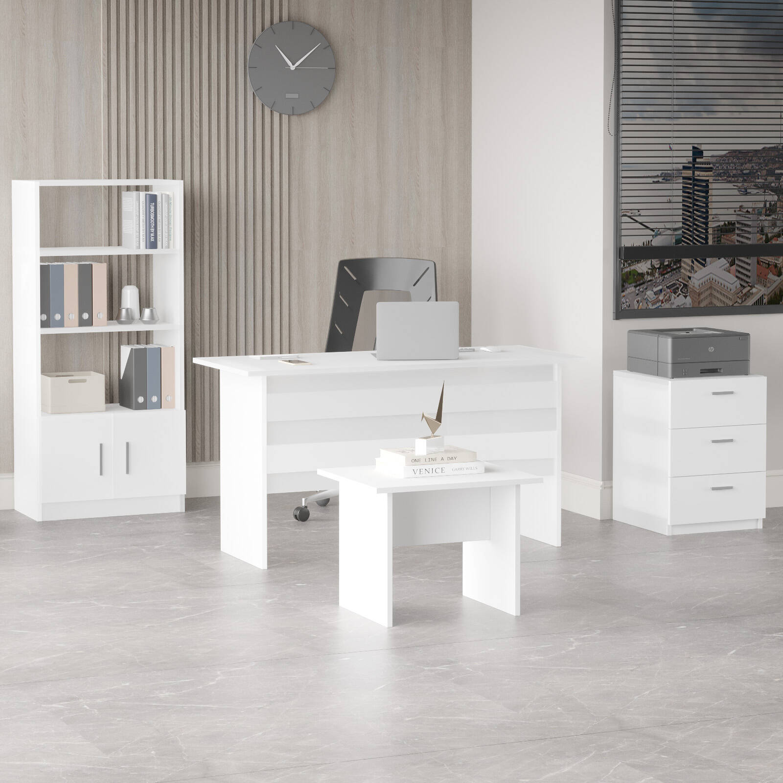 Lot bureau BEG11 – Bureau, Table d’appoint, Caisson & Étagère | 3 Coloris