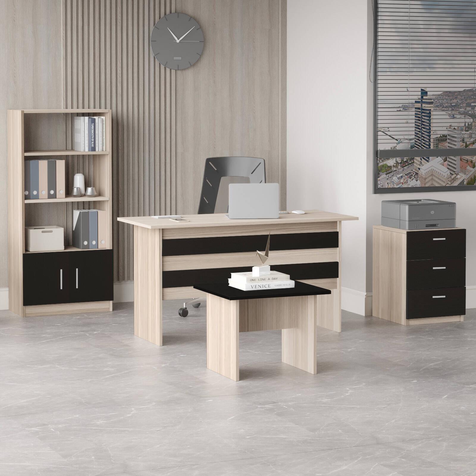 Lot bureau BEG11 – Bureau, Table d’appoint, Caisson & Étagère | 3 Coloris