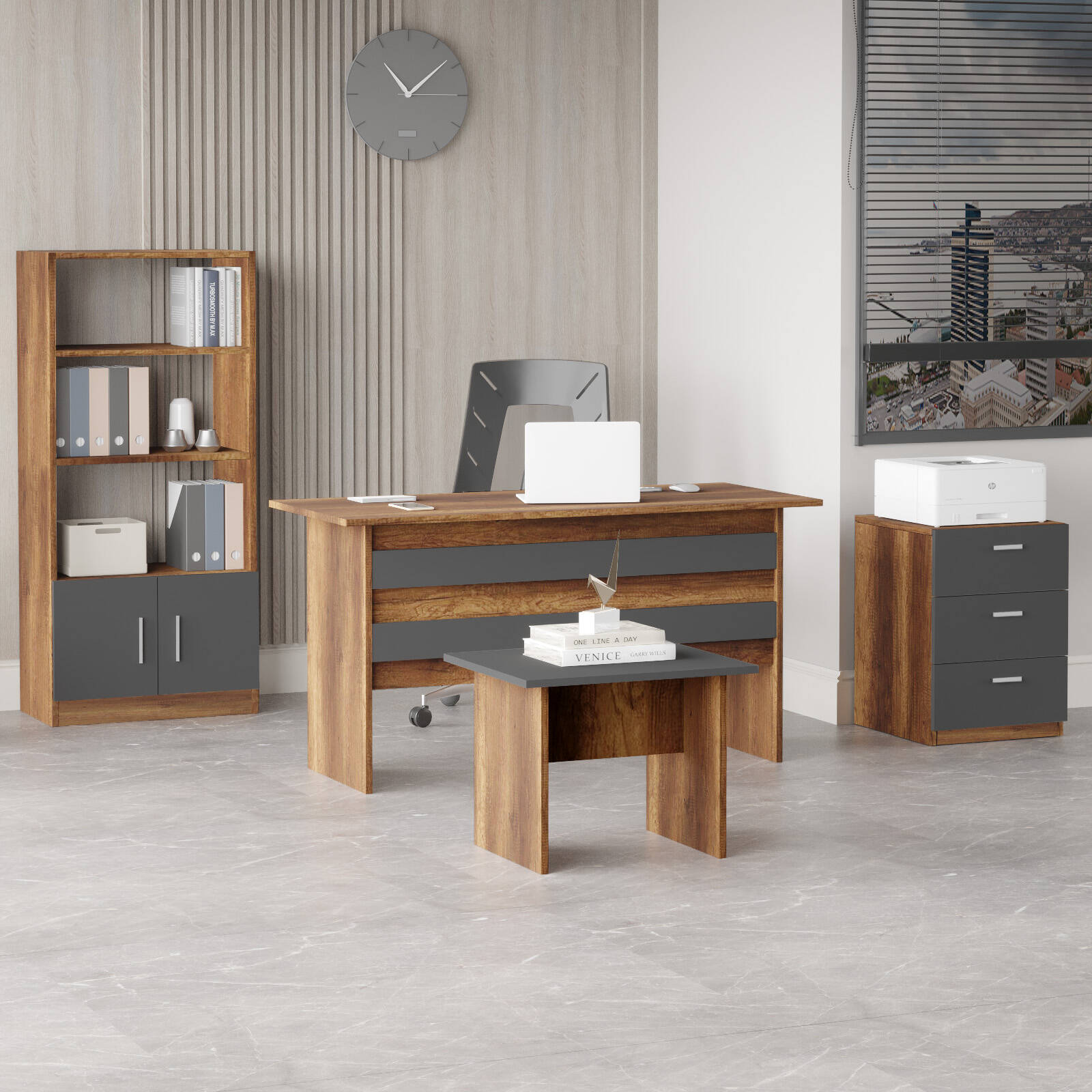 Lot bureau BEG11 – Bureau, Table d’appoint, Caisson & Étagère | 3 Coloris