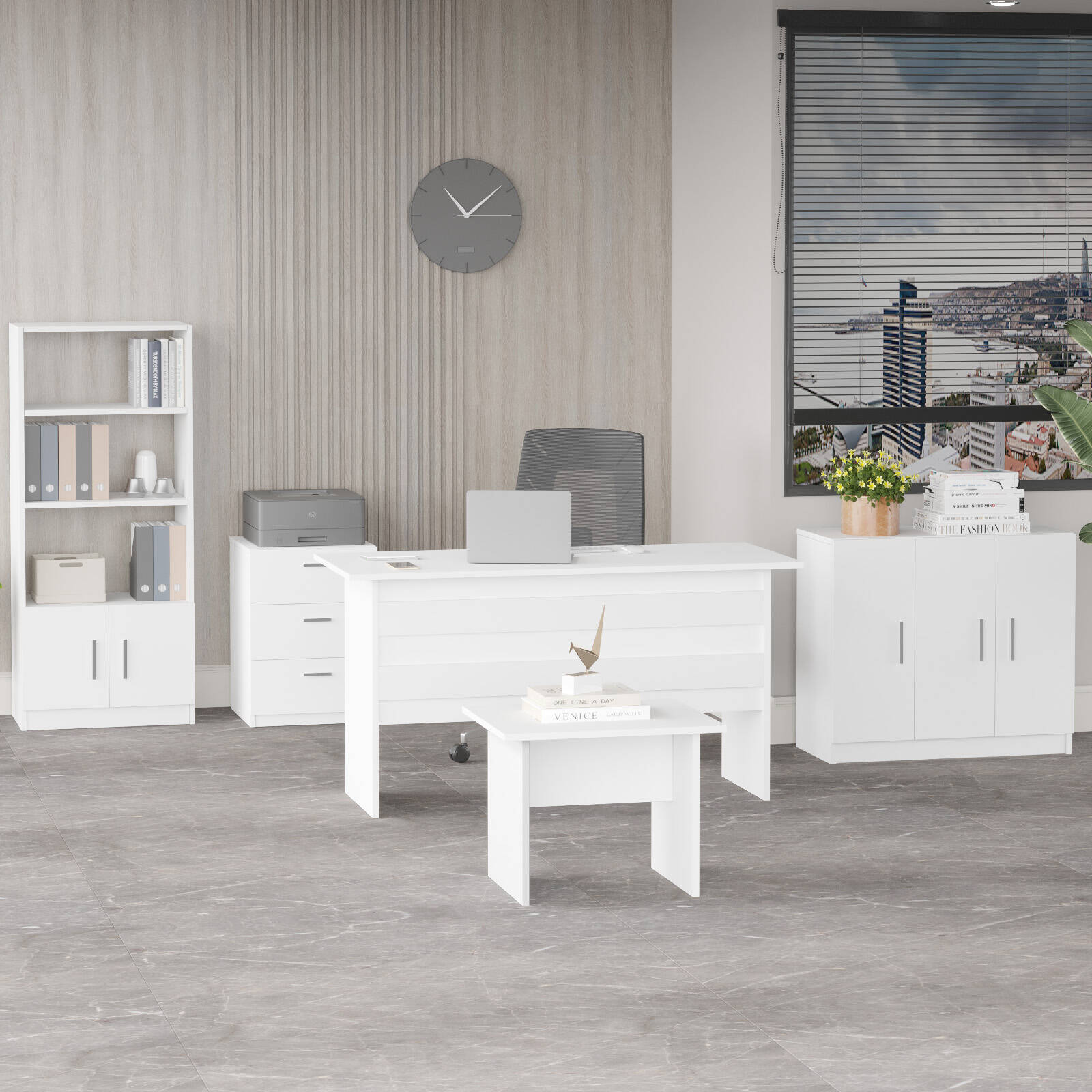 Lot bureau BEG14 – Bureau, Table d’appoint, Caisson, Étagère & Armoire | 3 Coloris