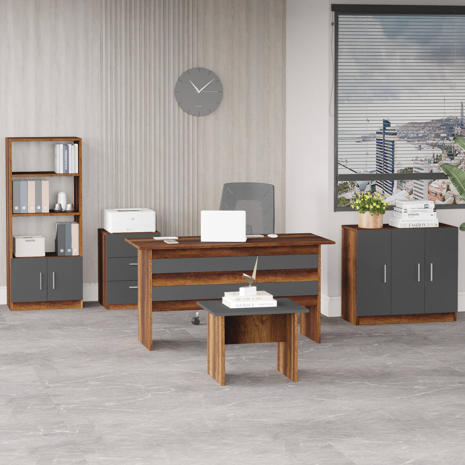 Lot bureau BEG14 – Bureau, Table d’appoint, Caisson, Étagère & Armoire | 3 Coloris