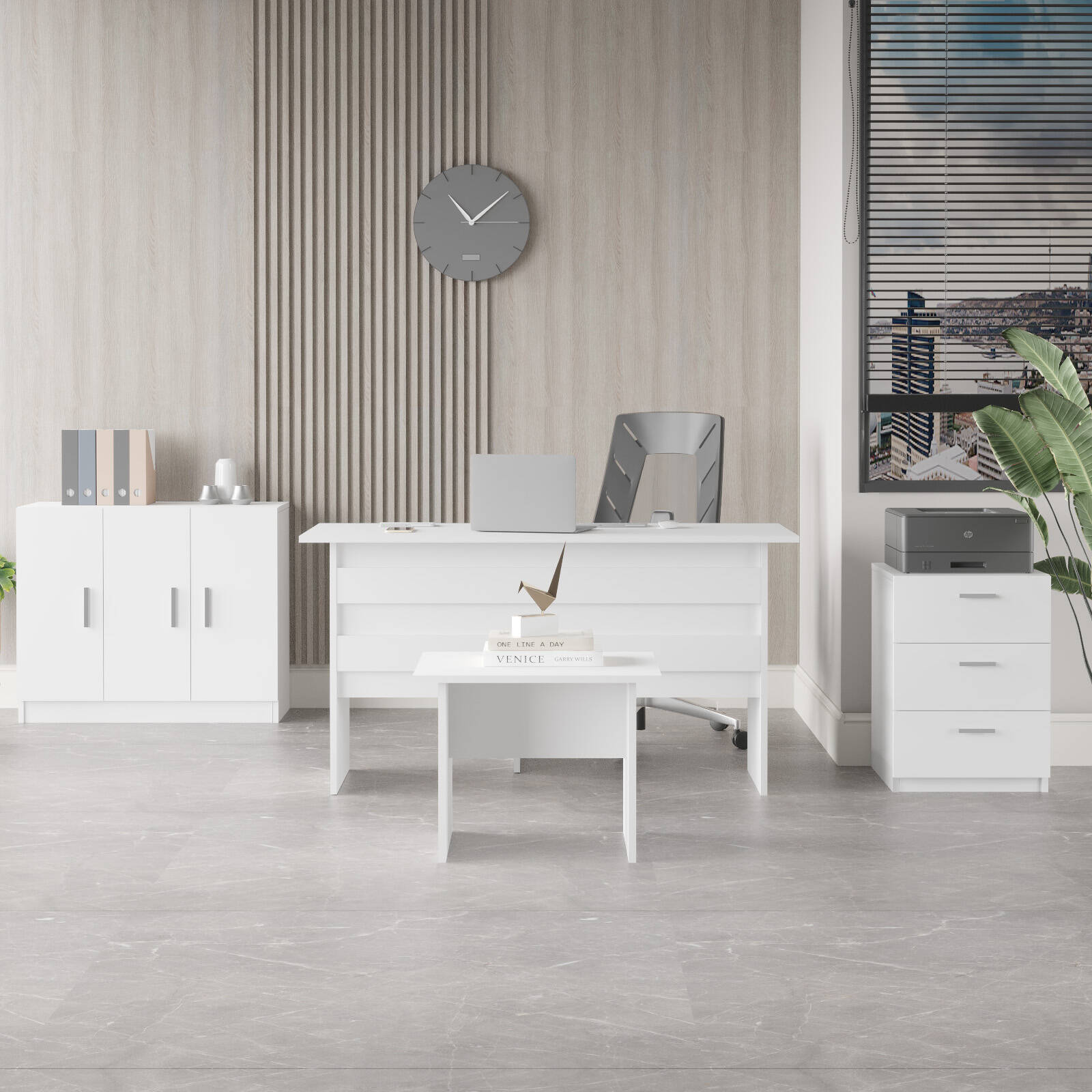Lot bureau BEG12 – Bureau, Table d’appoint, Caisson & Armoire | 3 Coloris