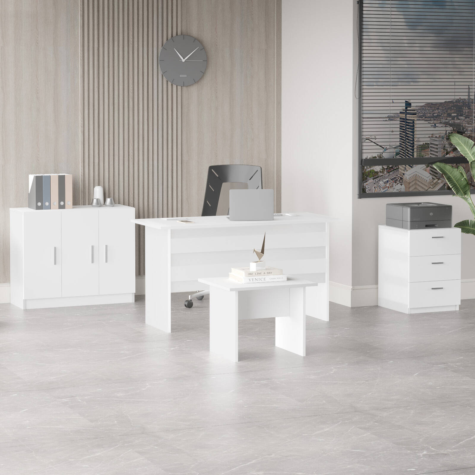 Lot bureau BEG12 – Bureau, Table d’appoint, Caisson & Armoire | 3 Coloris