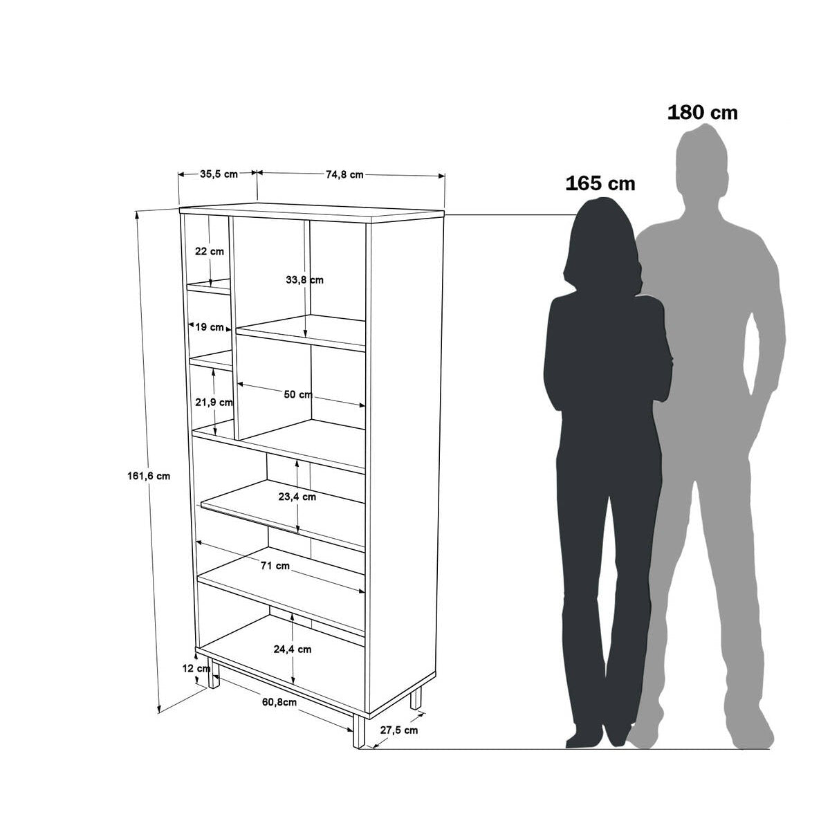 Armoire multifonction Bohème avec 3 portes, étagères et pieds en métal