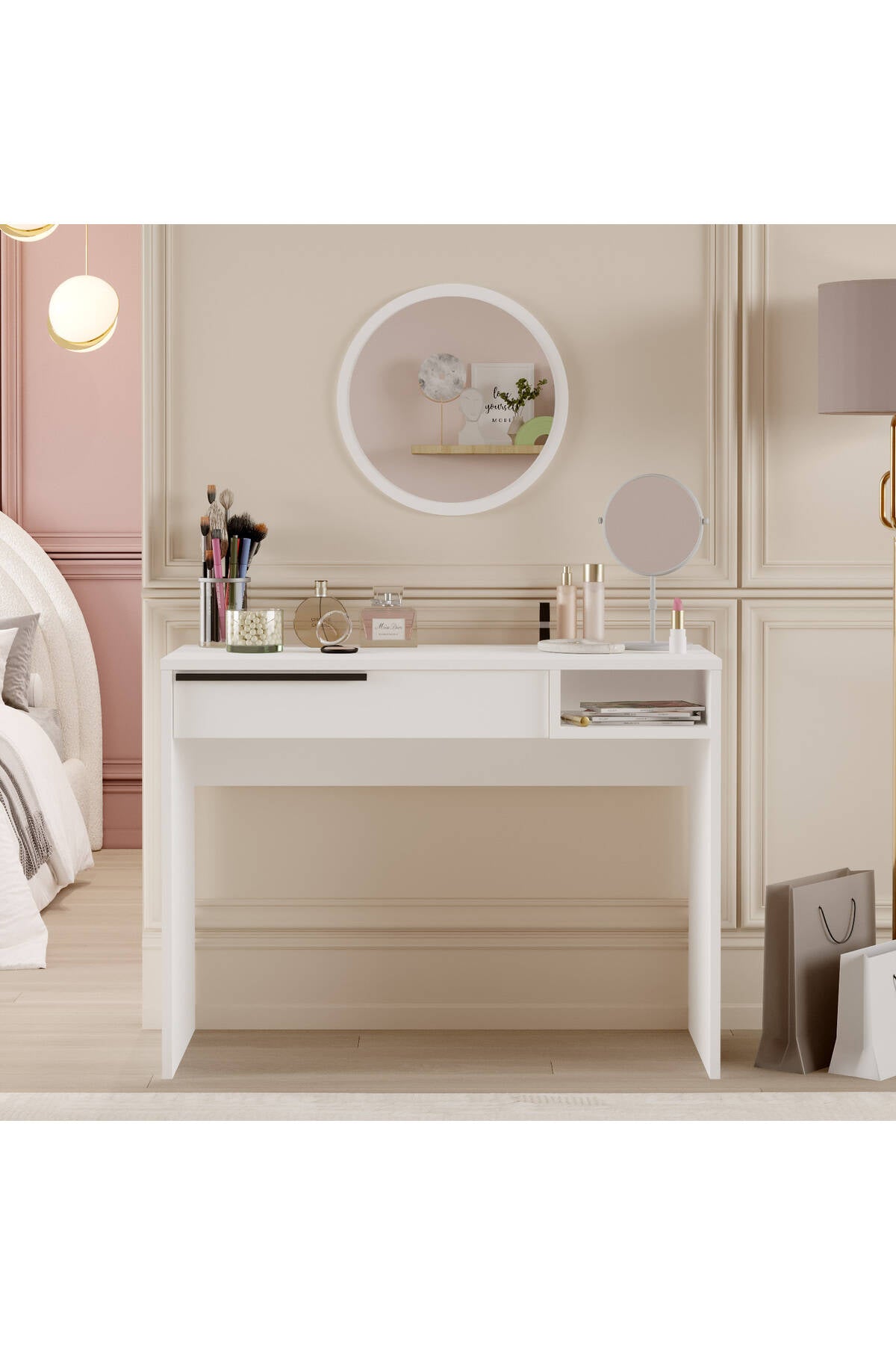 Coiffeuse 100 cm avec miroir et tiroirs BOH18