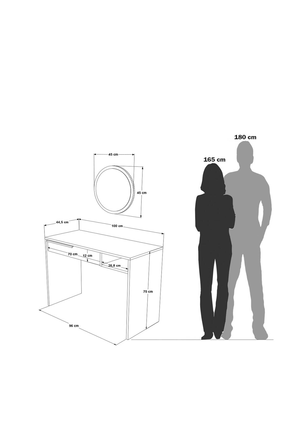 Coiffeuse 100 cm avec miroir et tiroirs BOH18