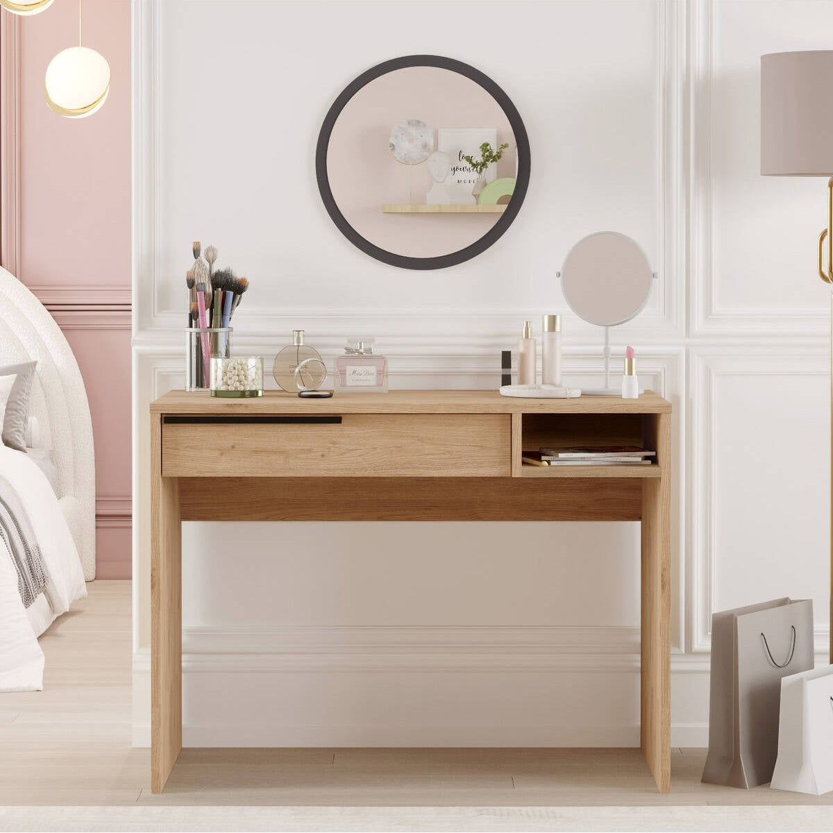 Coiffeuse 100 cm avec miroir et tiroirs BOH18