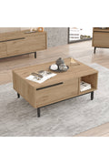 Table basse BOH2 – Compartiments de rangement & Pieds Métal | Style Bohème Chêne/Blanc, Blanc ou Chêne