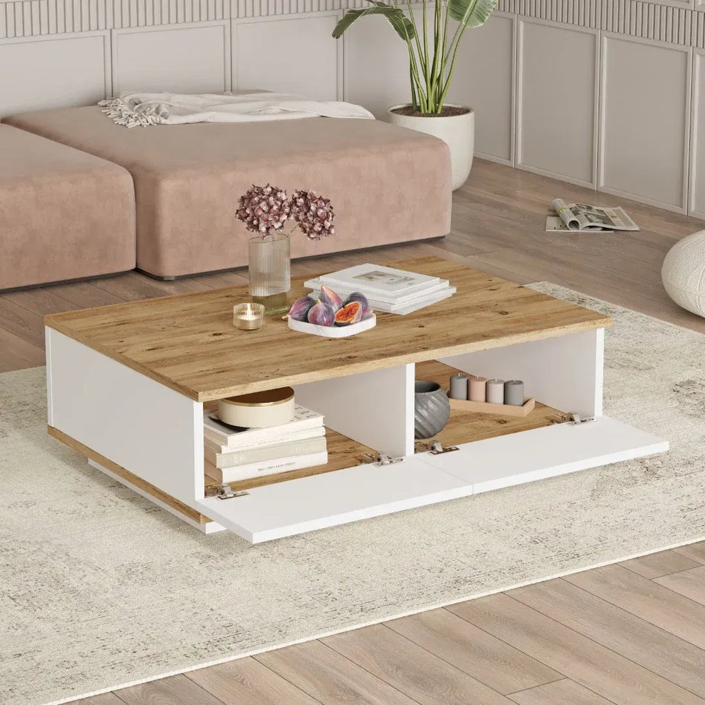 Lot de meubles pour salon AVE19 – Meuble TV, Table basse, Bibliothèque & Buffet | Pin & Blanc