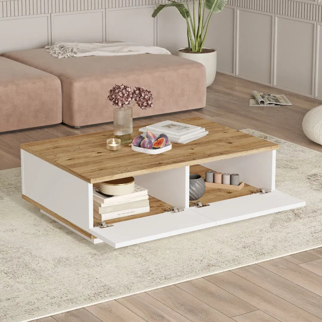 Lot de meubles pour salon AVE19 – Meuble TV, Table basse, Bibliothèque & Buffet | Pin & Blanc