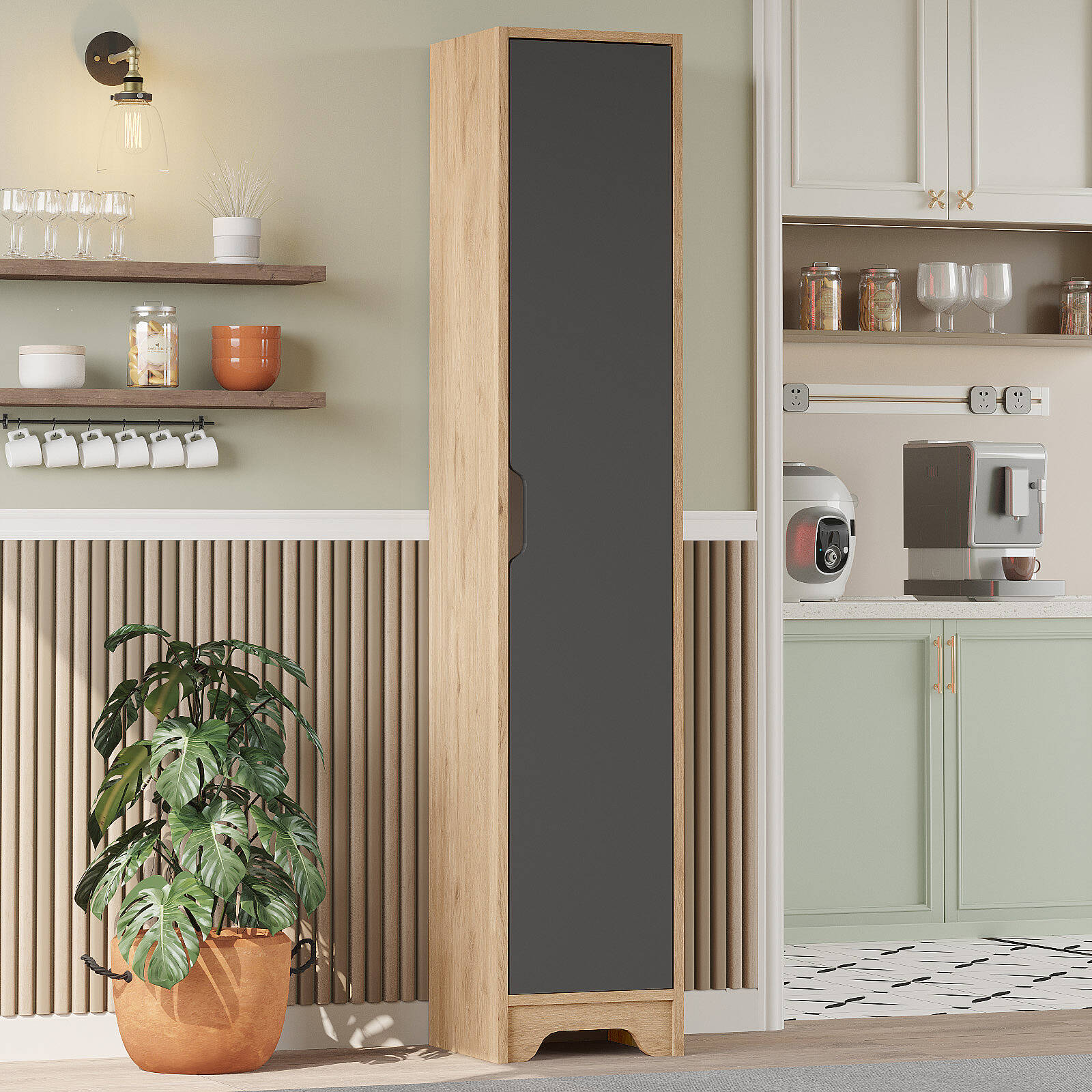 Colonne de rangement LIB3 – 5 Étagères, 1 Porte & Compartiment 180 cm | Chêne/Blanc, Blanc ou Chêne/Anthracite