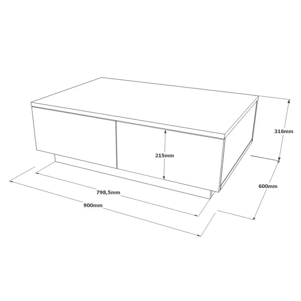 Table basse ARY17 – Avec Rangement 90 cm | Blanc/Bois ou Gris Béton