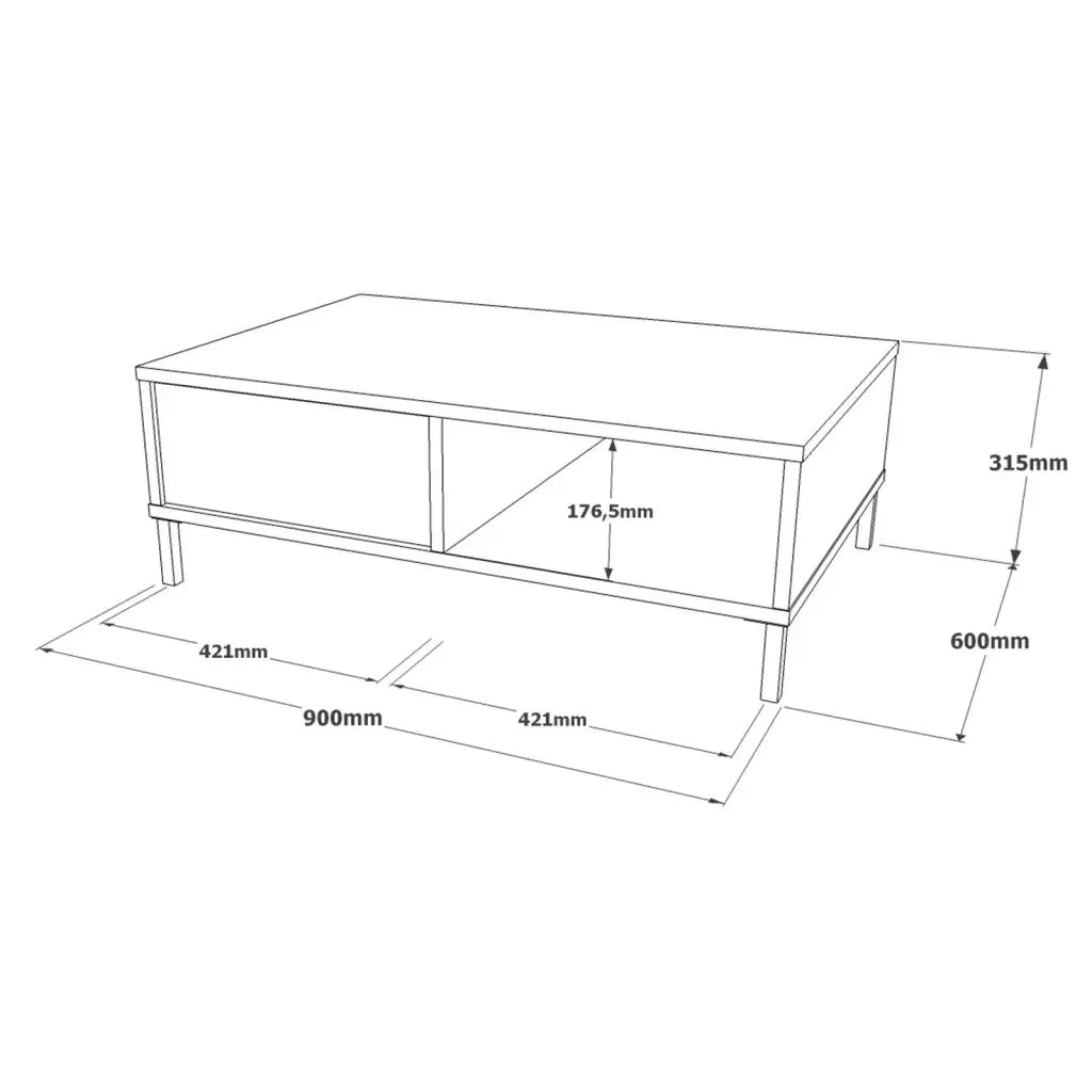 Table basse ARY18 – Design Contemporain 90 cm | Bois/Noir ou Gris Béton/Noir