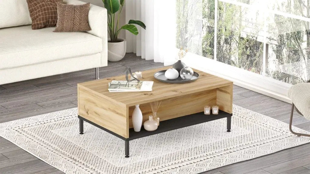Table basse ARY31 – Design Contemporain 90 cm | Bois/Noir ou Gris Béton/Noir