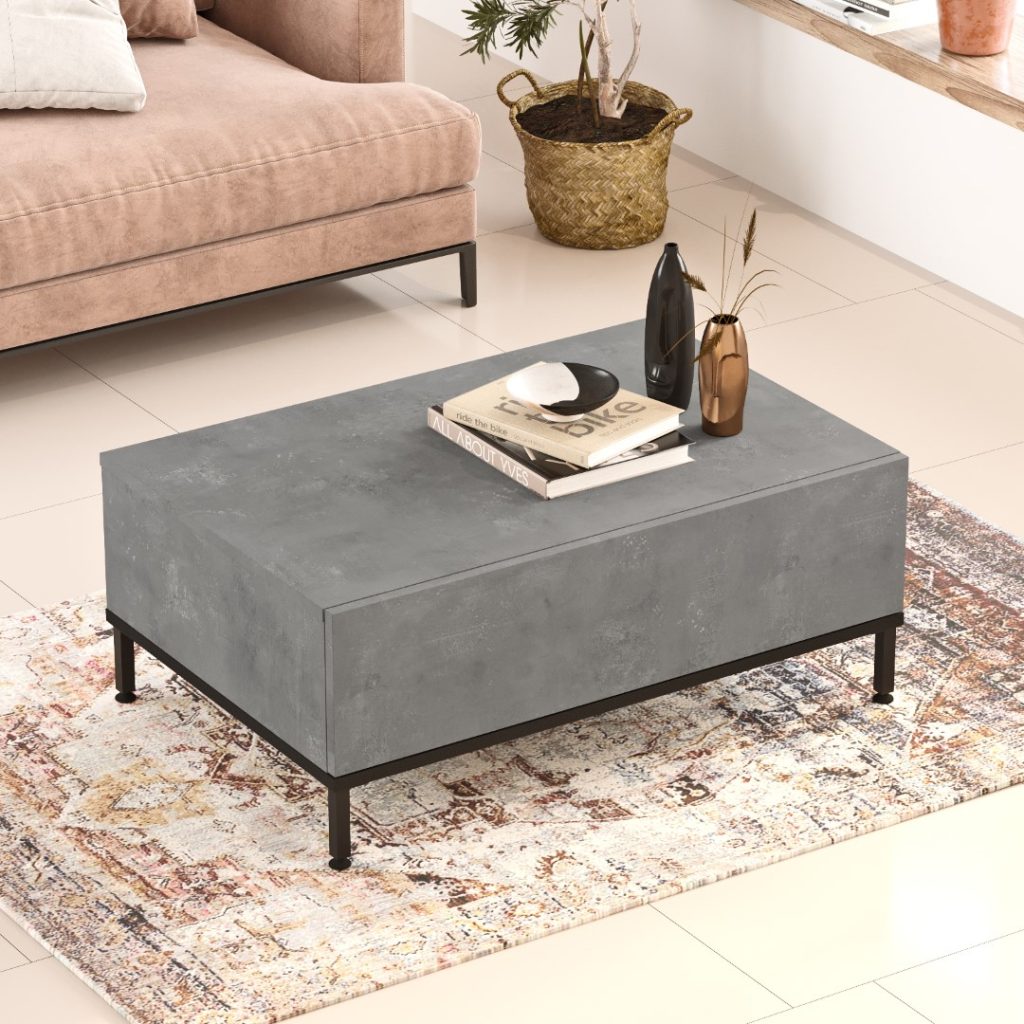 Table basse ARY31 – Design Contemporain 90 cm | Bois/Noir ou Gris Béton/Noir