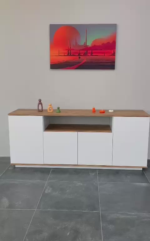 buffet FR15-AW blanc et pin 4 portes