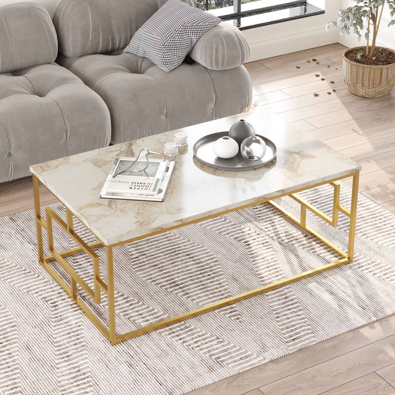 Table basse ATL12 – Design Scandinave 100 cm | Marbre ou Pin