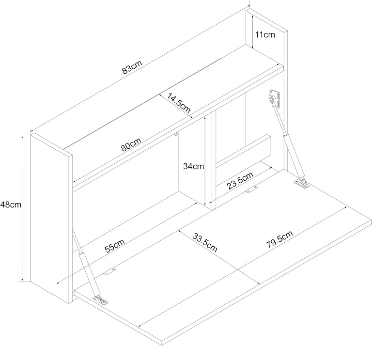 Bureau mural rabattable Rautalampi 48 x 83 x 48 cm effet chêne blanc