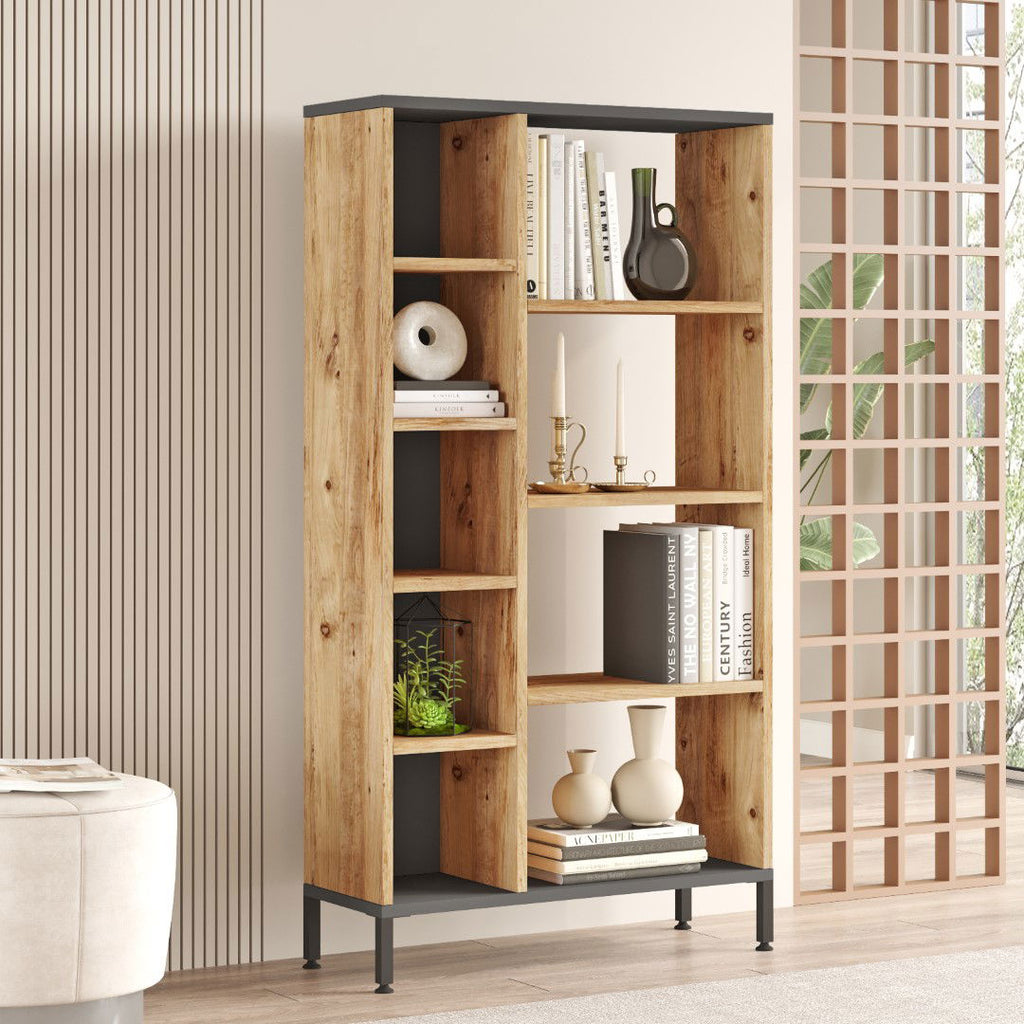Bibliothèque RL3 – Design Scandinave 133 cm | Pin & Anthracite