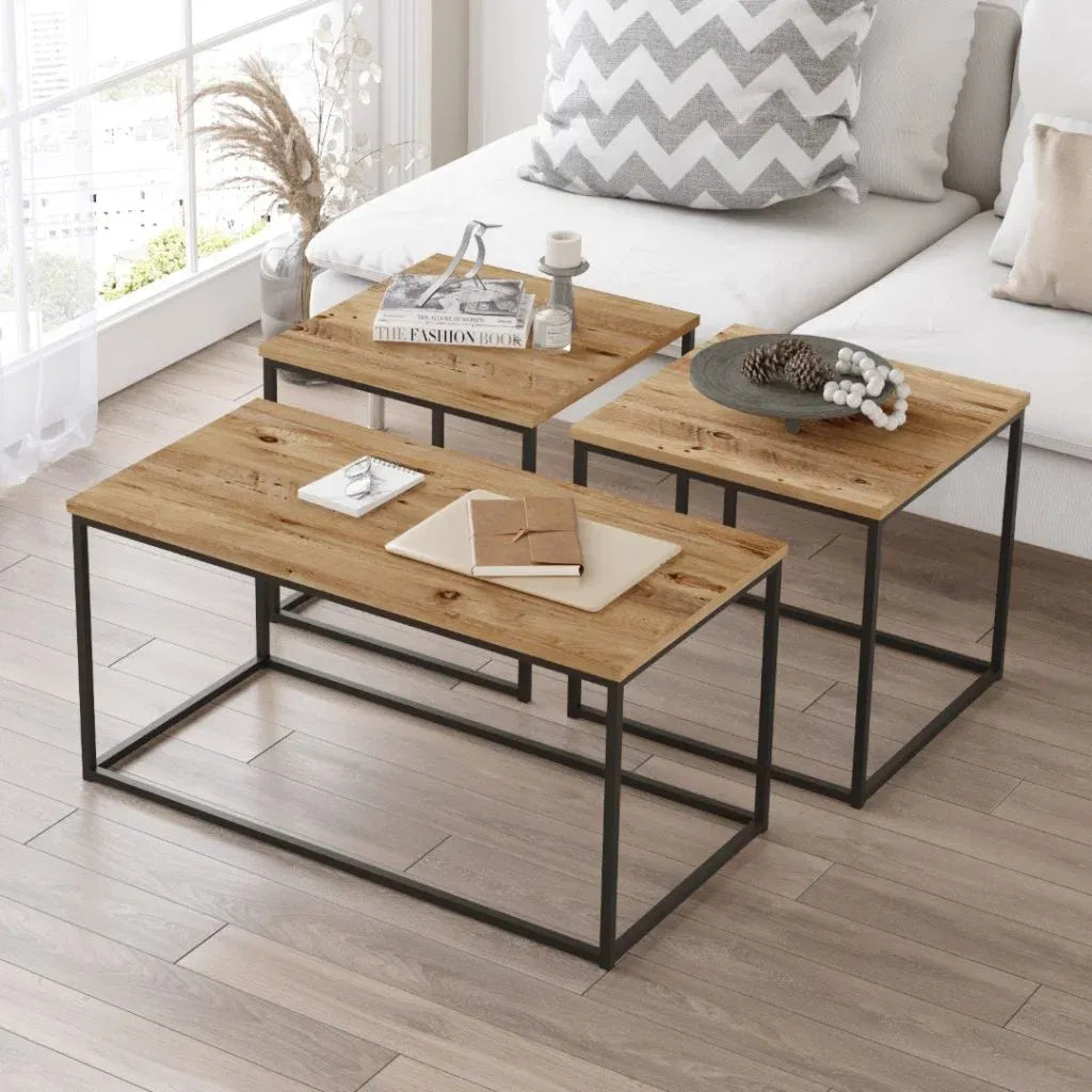 Table basse ATL9 – Set 3 pièces modulables | Style Scandinave Pin