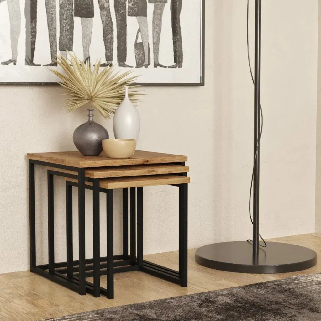 Table d'appoint ATL7 – Set de 3 tables gigognes | Style Scandinave Pin