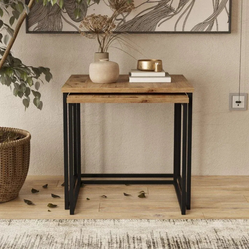 Table d'appoint ATL8 – Set de 2 tables gigognes | Style Scandinave Pin