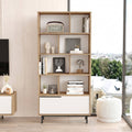 Bibliothèque BOH4 – 176 cm avec Pieds Métal  | Style Bohème Chêne, Blanc ou Chêne/Blanc