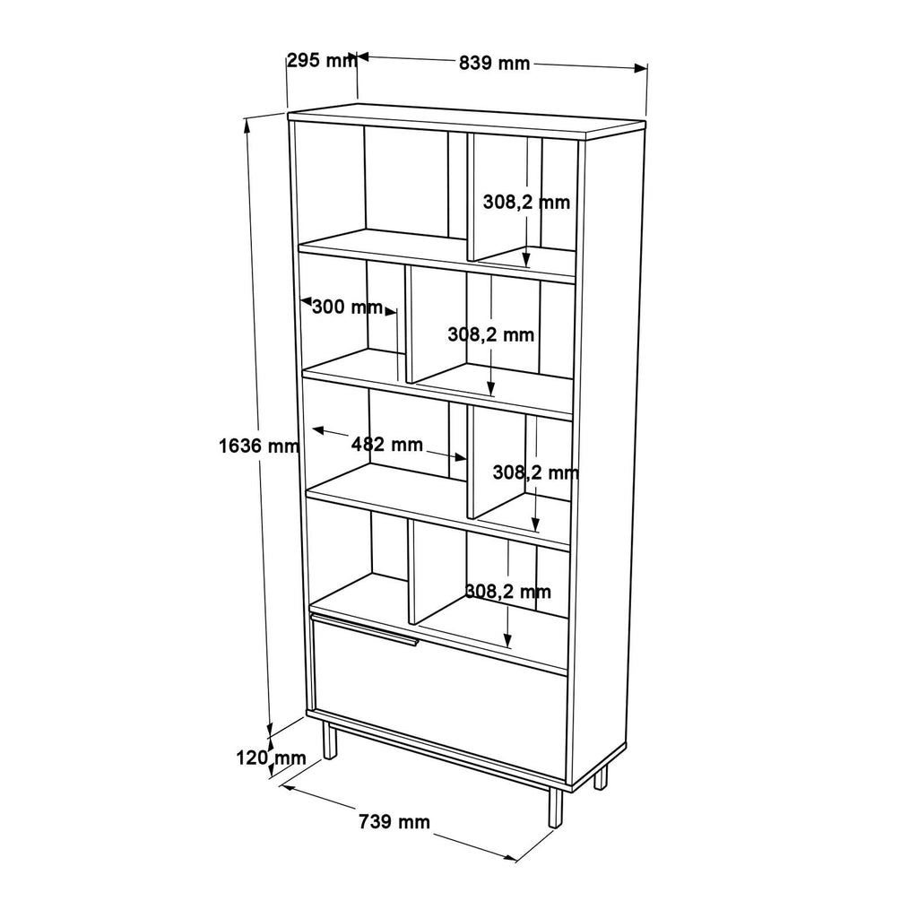 Bibliothèque BOH4 – 176 cm avec Pieds Métal  | Style Bohème Chêne, Blanc ou Chêne/Blanc