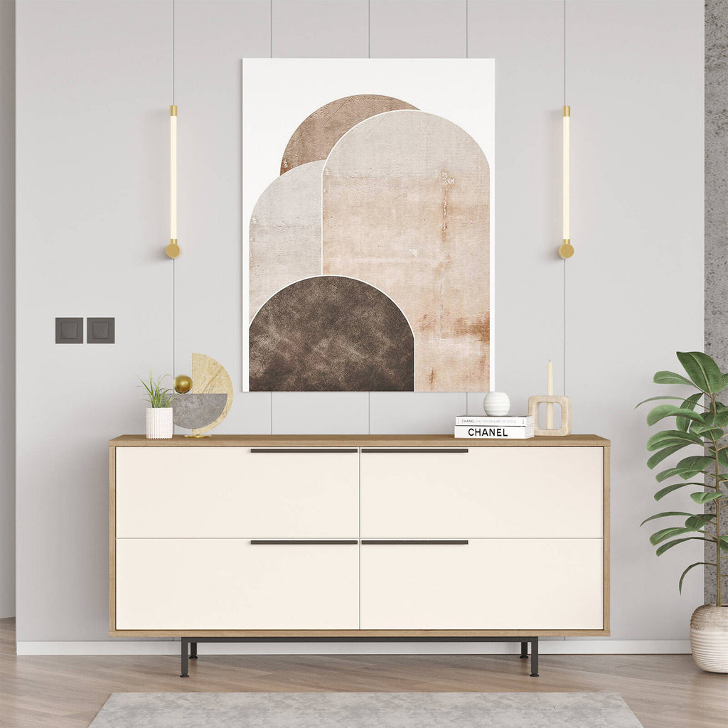 Buffet BOH3 – 4 Portes & Pieds Métal 160 cm | Style Bohème Chêne, Blanc ou Chêne/Blanc