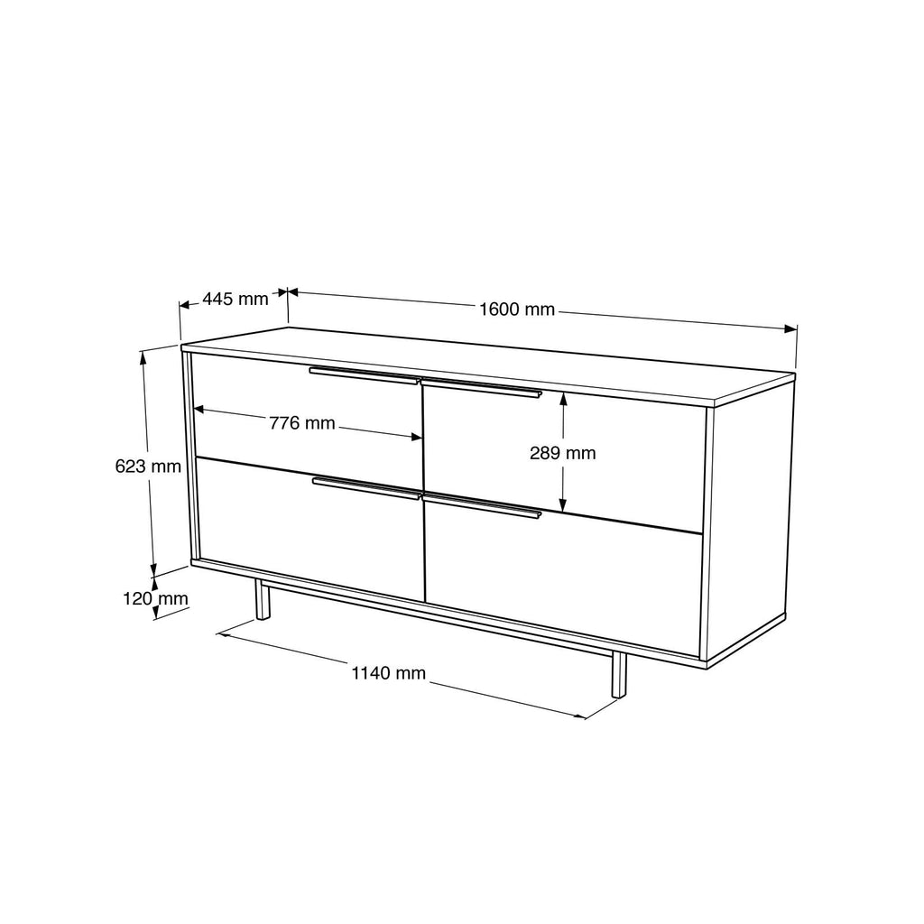 Buffet BOH3 – 4 Portes & Pieds Métal 160 cm | Style Bohème Chêne, Blanc ou Chêne/Blanc