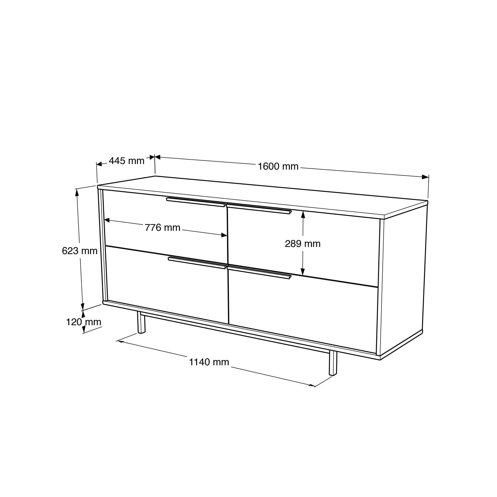 Buffet BOH3 – 4 Portes & Pieds Métal 160 cm | Style Bohème Chêne, Blanc ou Chêne/Blanc
